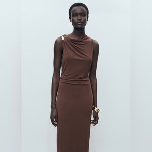 MANGO draped dress with metal detail